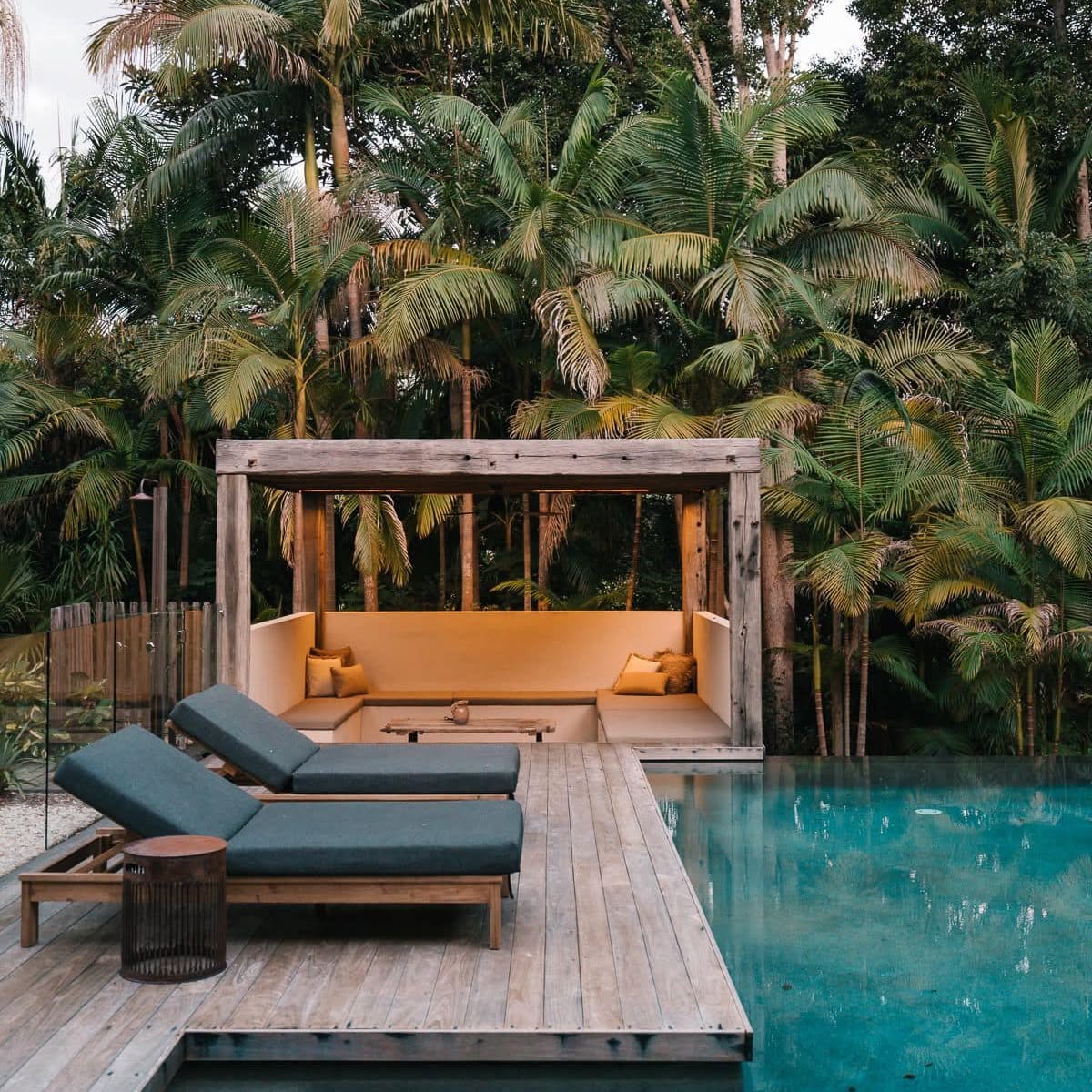 The poolside cabana at golden hour
