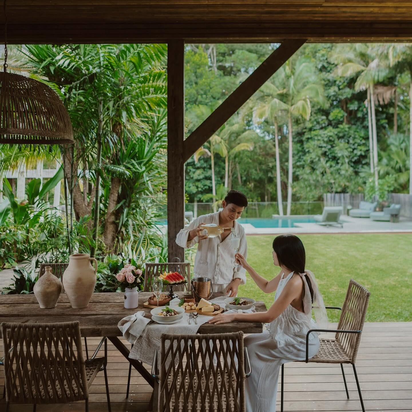 Family gathered at the garden table